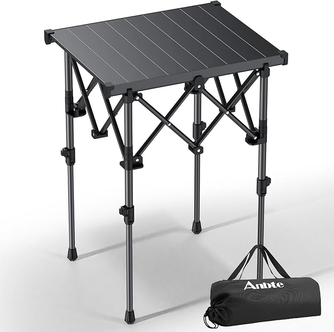 Anbte Folding Camping Table, 2 Height Adjustable Small Camping Side Table Aluminum Roll Top with Carry Bag, Stable X-Frame for Outdoor Cooking, Tailgating Picnic BBQ RV Travel, 20”x16”, 264lbs Load