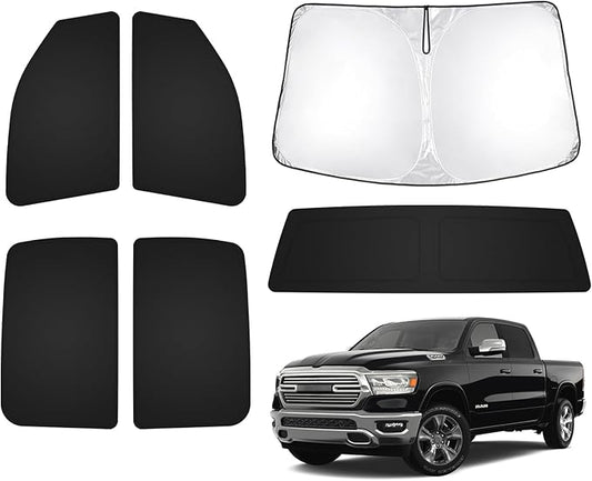 T TGBROS Windshield Sun Shade for Dodge Ram 1500 2019-2025 2026 Car Window Shades Thicken UV Block and Blackout Privacy Foldable Sunshades 6PCS Accessories Keep Cool Sun Visor Covers