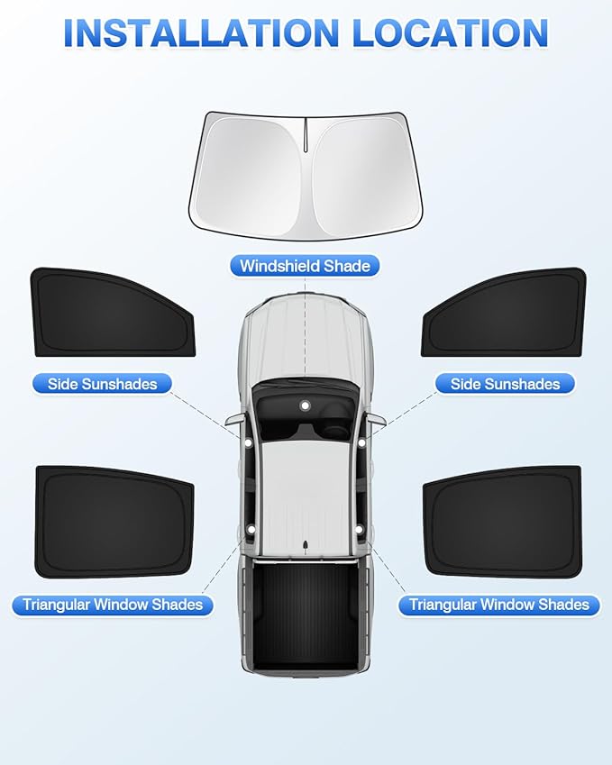 Canvcle Sunshades for 2023-2025 2026 Chevrolet/Chevy Colorado Accessories Windshield Sun Shade Side Rear Window Shade Cover Sun Visor Shield Privacy Protection Keep Vehicle Cool Black 5PCS