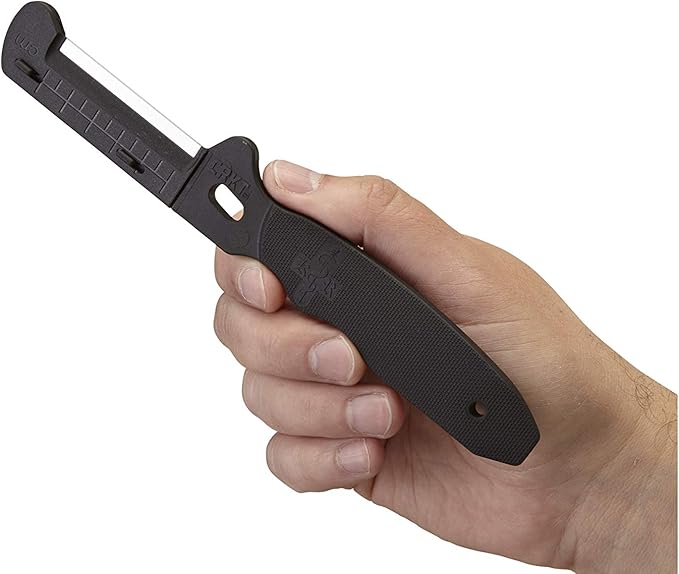 CRKT Combat Stripping Tool with Sheath: Emergency Trauma Tool, Flat Razor Blade to Slide Through Clothing and Gear, Oxygen Wrench, Poly Handle, Sheath 9860