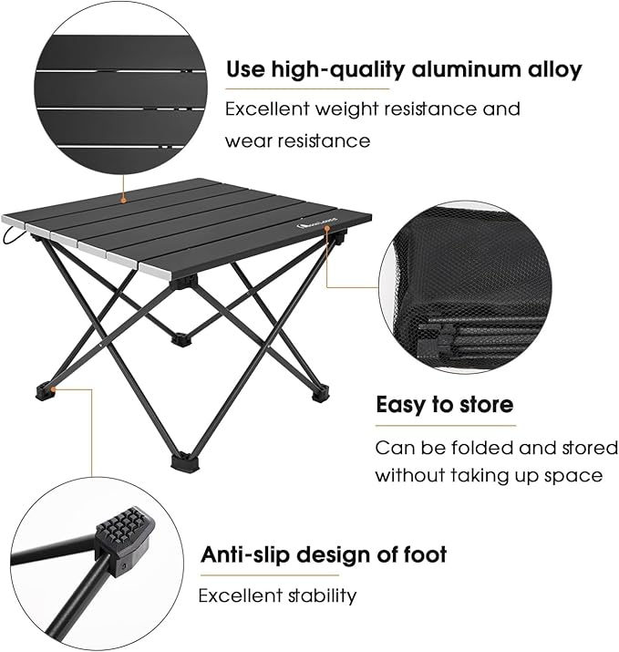 MOON LENCE Ultralight Folding Camping Table, Compact,Portable with Carry Bag, for Outdoor Cooking, Picnic, Camp, Boat, Travel (Black -M)