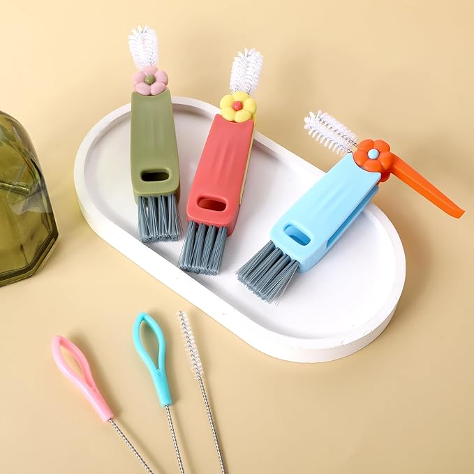 3Pcs 3 in 1 Cup Lid Cleaning Brush with 3Pcs 7.87inch Straw Cleaning Brush, Multifunctional Gap Cleaning Brush Portable Cup Brush Cleaner for Water Bottle Cup Lids Gaps Corners Straw Cleaning