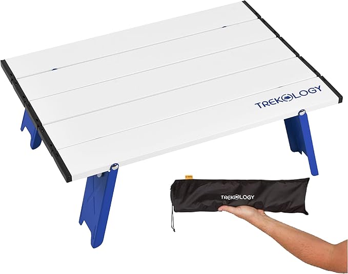 TREKOLOGY Portable Small Beach Table, Mini Low Folding Beach Table for Sand, Compact Foldable Design, Quick Setup, Weather-Resistant, Lightweight, Ideal for Beach, Hiking, Picnics, and Camping