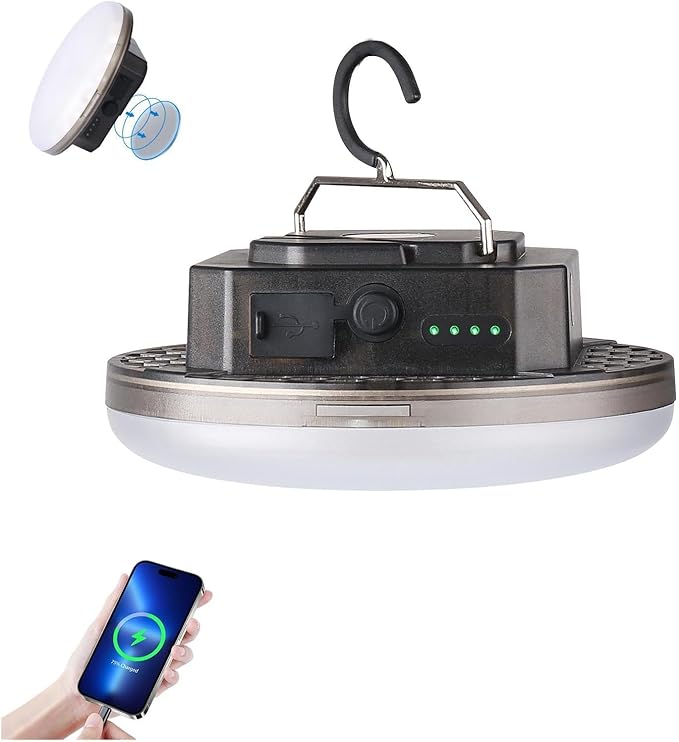 LED Camping Lantern, USB-C Rechargeable 5000LM 20H Runtime, 4 Modes with SOS, IPX5 Waterproof, Magnetic Base & Foldable Hook for Outdoor, Tent, Emergency & Hurricane