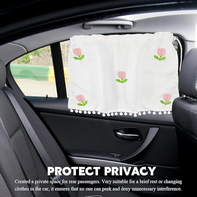 Car Side Window Sun Shade Privacy Curtain for Baby, Suction Cup Window Shade, 25"x18" Car Cartoon Sunshade Protector Heat Blocker Cover, Privacy Curtain for Kids Women (Five Tulips)
