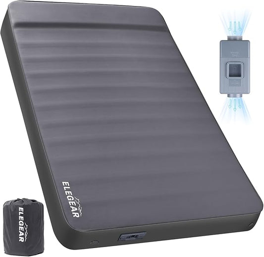 Elegear CumbreX™ Air & Foam Self Inflating Sleeping Pad, Built-in Electric Pump 4" Ultra-Thick Memory Foam Camping Mattress with Pillow Double Camping Pad 4-Season R-Value 9.5 Camp Mat - Gueen Grey
