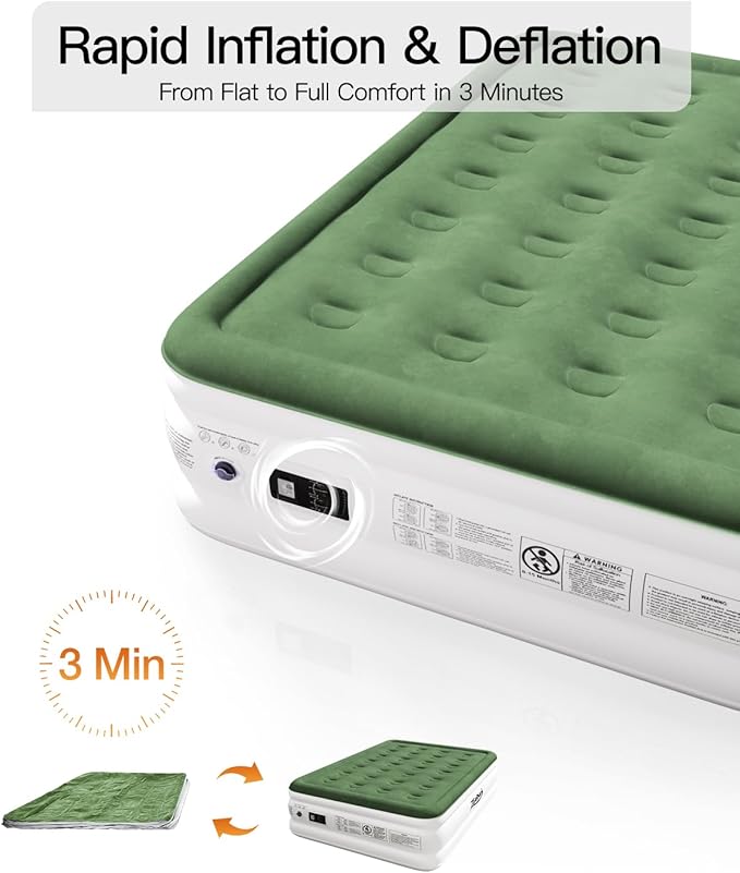 Zearna King Size Air Mattress with Built in Pump, 18" Raised Comfort Air Bed, Upgraded Flocked Top Blow up Mattress with Carrying Bag, Inflatable Mattress for Guests & Home, AirBed, 750 lbs Max