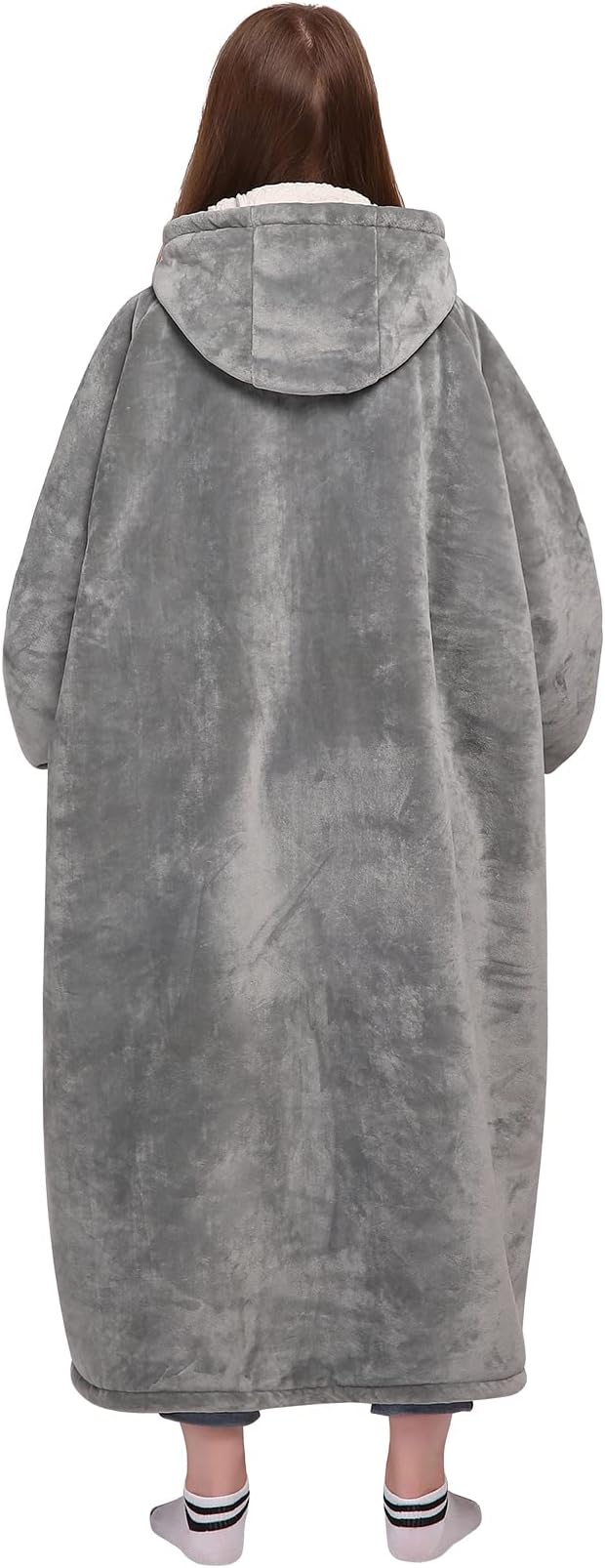 Waitu Wearable Blanket Sweatshirt Gifts for Women and Men, Sherpa Wearable Blanket Adult, Oversized Blanket Hoodie, Thick Sherpa Blanket, Warm Body Blanket Robe - Gray
