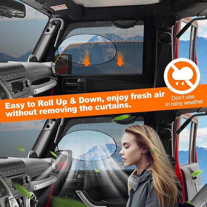 Car Window Screens for Camping, Blackout Shades for Car Side Windows,Jeep Window Covers Fit for Jeep Wrangler, Jeep Cherokee, Compass, Grand Cherokee, Liberty, Renegade, Rubicon, Gladiator JT