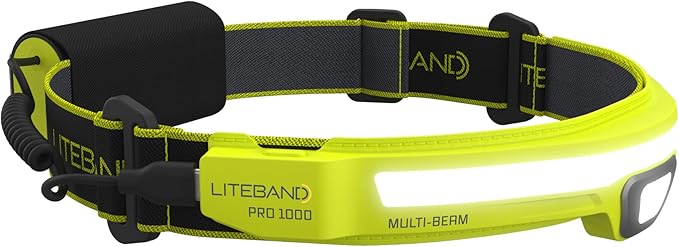 OPTIMAL VENTURES LITEBAND PRO Multi-Beam Rechargeable LED Headlamp, 1000 Lumens, 210° Wide Beam + Focused Spot, Hard Hat Compatible, Professional No-Bounce Fit, IPX5 Weather Resistant, Yellow