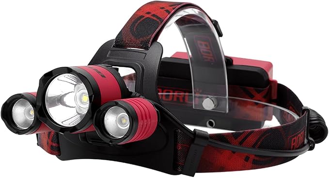 BORUIT B21 Headlamp Rechargeable, LED Super Bright Head Lights for Forehead, Battery Powered, 4 Modes Head Lamp 90° Adjustable, IPX5 Waterproof