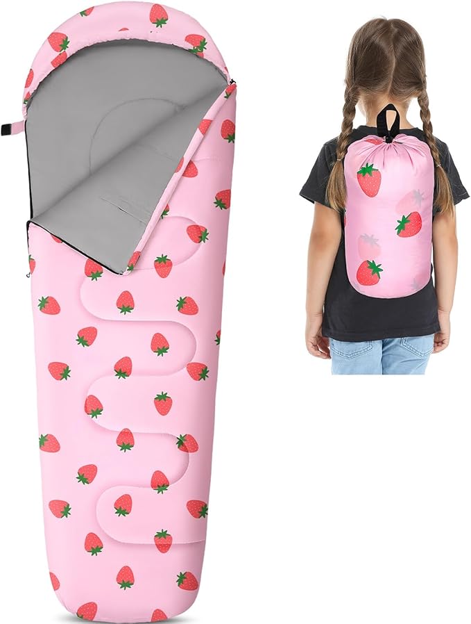 FIOBEE Kids Sleeping Bag for Girls Boys 3 Season Warm & Cool Weather Youth Camping Sleeping Bags with Backpacking Bag Waterproof for Traveling Hiking Indoor Outdoor Camping Essentials