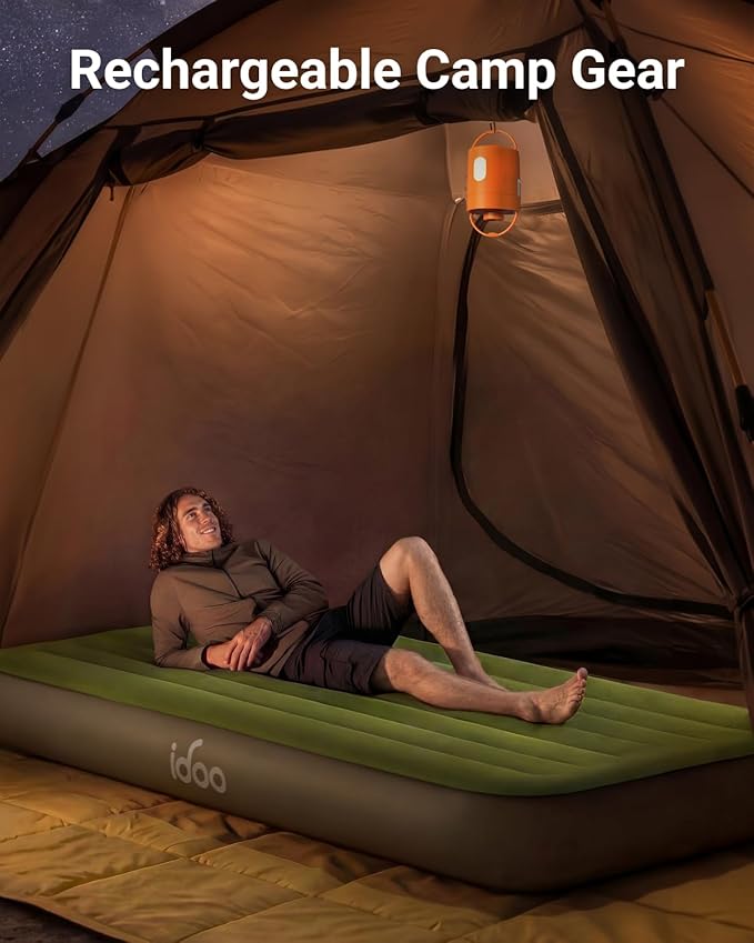 iDOO Twin XL Air Mattress with Rechargeable Cordless Pump, 80'' Extra Long Inflatable Blow up Mattress in Fast Inflation, No Outlet Needed for Outdoor, Camping, Guests, LED Light, USB Charging