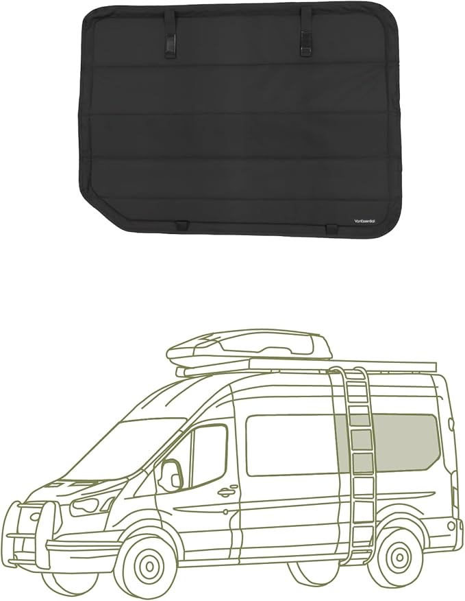 VanEssential Insulated Stealth Blackout Window Cover Designed for Ford Transit High/Medium Roof Full Plastic Trim 130 Length Rear Qtr LH (Drivers Side) Window - Black