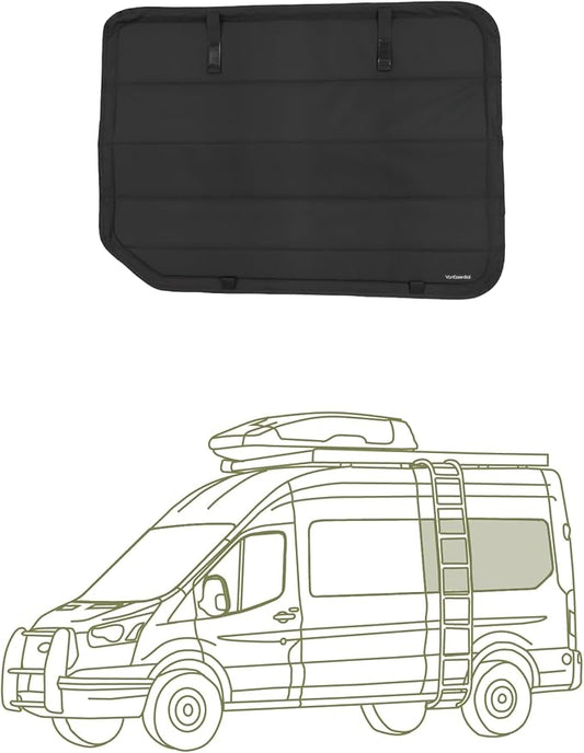 VanEssential Insulated Stealth Blackout Window Cover Designed for Ford Transit High/Medium Roof Full Plastic Trim 130 Length Rear Qtr LH (Drivers Side) Window - Black