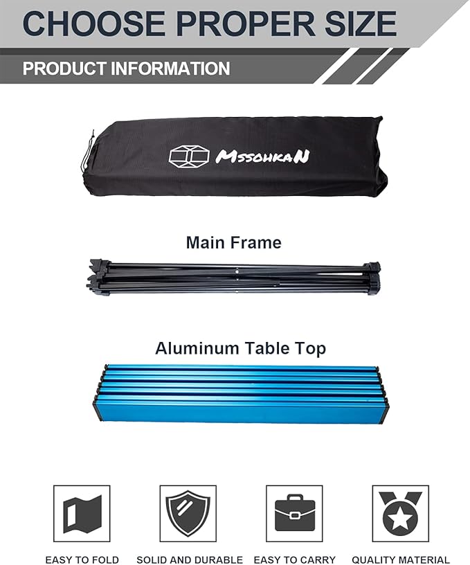 MSSOHKAN Camping Table Folding Portable Camp Side Table Aluminum Lightweight Carry Bag Beach Outdoor Hiking Picnics BBQ Cooking Dining Kitchen Blue Small