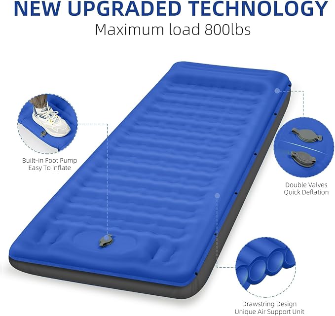 FNARMW Camping Sleeping Pad, Extra Thick 5 Inch Camping Mat with Pillow Built-in Foot Pump Inflatable Sleeping Pads Compact for Camping Backpacking Hiking Traveling Tent（Blue Grey）