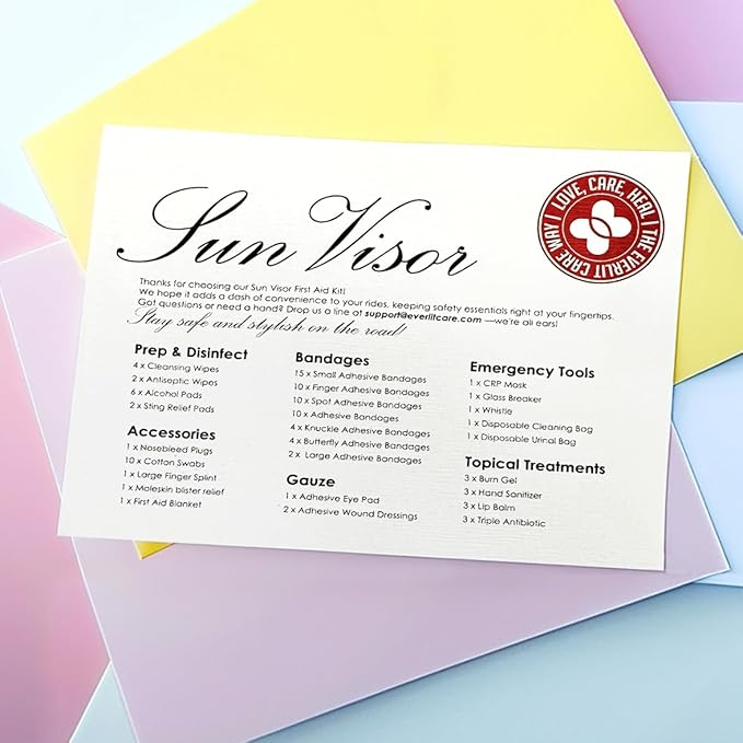 EVERLIT CARE Car First Aid Kit with Emergency Supplies Survival Gear Including Window Breaker Disposable Urine Bag Mountable Survival Kit for Family Travel in Car (Cyan)