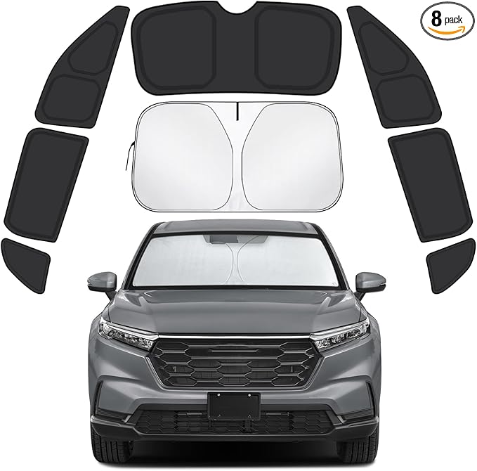 Car Window Shades for Honda CRV 2023-2025 Accessories - Full Set 8PCS Side Window Sunshades with Memory Frame & Blackout Fabric, Privacy UV Shield for Camping/Travel