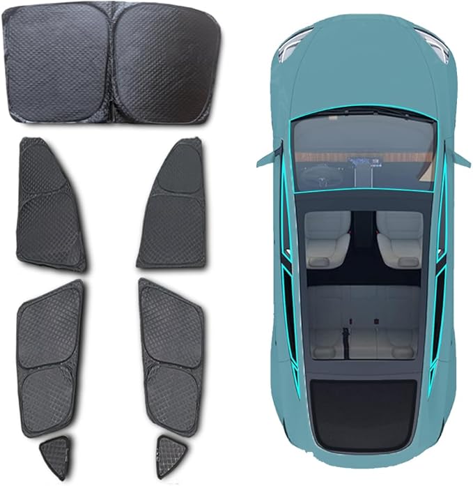 Upgraded TESBEAUTY Camping Privacy Curtain Designed for Tesla Model 3, Fit Highland Model 3. 4-Layer 7-Piece Camping Shades, Windshield Cover, Sunshades, Camping Screens UV Blocker Foldable 100% Fit