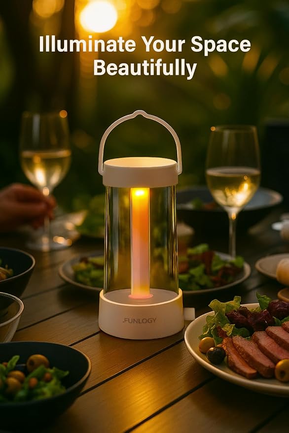 FUNLOGY Lantern - Rechargeable LED Camping Lantern, Vintage 360° Dimmable Light , 4000mAh Power Bank, High CRI 95, IPX4 Water-Resistant, Portable for Home, Emergency, Outdoor, White