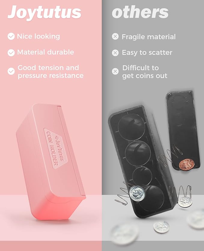 JOYTUTUS Coin Holder for Car Change Organizer Universal Storage Coin Money Dispenser Fit for Most Car Trucks Accessories(Pink, 2 Pack)