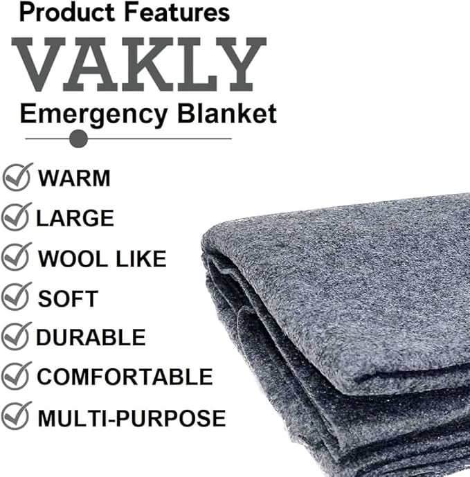 Vakly Emergency Throw Blanket 80 x 40 in (2 Pack) – Disposable Fleece Survival Blanket for Travel, Camping, Car Emergency Kit, Outdoor Use & Homeless Shelters, Gray