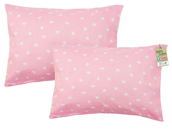 ZPECC Toddler Pillow with Pillowcase 2 Pack - 13x18 Organic Cotton Hypoallergenic Kids Pillow, Baby Essentials for Travel Crib Daycare Stroller (Intended for Age 2 and up) Love