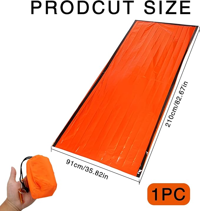 Emergency Sleeping Bags for Survival with Carabiner, 84"X36" Outdoor PE Orange Emergency Sleeping Bag, Ideal for Sudden Snowstorm During Camping, Providing Warmth to Survivors in Disaster Area