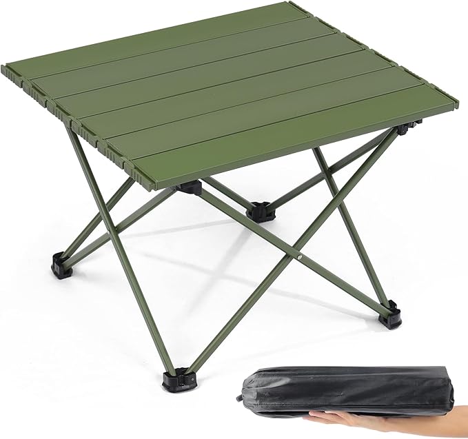 Small Folding Camping Table with Carry Bag, Portable Ultralight Compact Aluminum Beach Table, Foldable Mini Collapsible Camp Tables for Hiking Picnic Travel Cooking Outdoor, Green