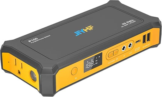 JIYHF Portable Power Station 99.9Wh, Backup Power with 65W USB-C PD, 100W AC Outlet, 12V DC Output, LED Light for Camping, Home Backup, Emergency, RV