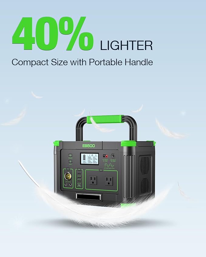 500W Portable Power Station 512Wh, Solar Generator with 60W USB-C PD Output, Built-in BMS 110V Pure Sine Wave AC Outlet Backup Lithium Battery for Outdoors Camping Travel Emergency (Peak 1000W)