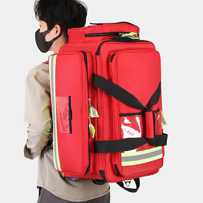 Generic Portable Trolley First Aid Kit Bag with Wheels, Large Capacity Outdoor Emergency Medical Duffle Bag Empty,Medical Trolley Bag with Compartments Removable,Ideal for EMT, EMS, Paramedics, Blue
