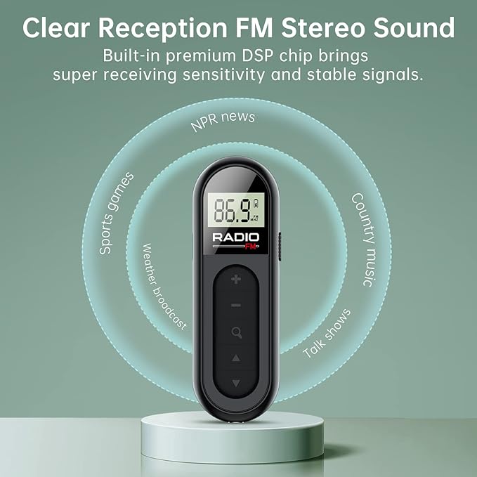 FM Radio, Rechargeable Portable Pocket Transistor Radio with Best Reception,LCD Digital Tuning with Backlight, Stereo Sound, Belt Clip for Jogging,Walking