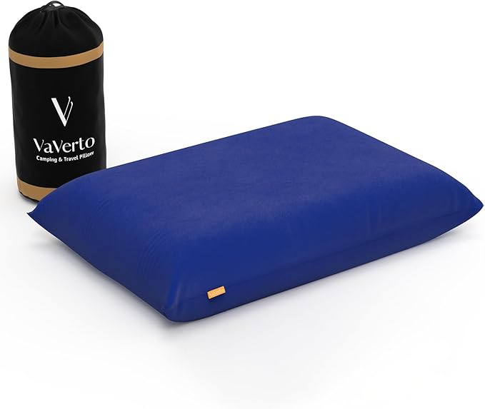 Vaverto Camping Pillow, Medium Firm Memory Foam Travel Pillow, Compressible & Portable, Breathable Washable Cover, Backpacking, Airplane & Car Travel, 12" x 18"