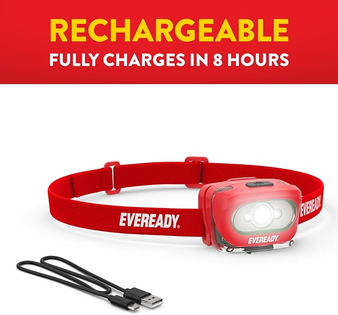 Eveready X200 LED Rechargeable Headlamps (2-Pack), Super Bright IPX4 Water Resistant Head Lights for Running, Camping, Emergency, Outdoors (USB Cable Included)