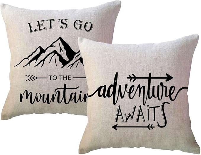 ULOVE LOVE YOURSELF Adventure Awaits Throw Pillow Cover with Arrows Let’s Go to The Mountains Adventure Decor Cushion Covers Cabin/Camper Decorative Pillowcases 18 x 18 Inch,Set of 2