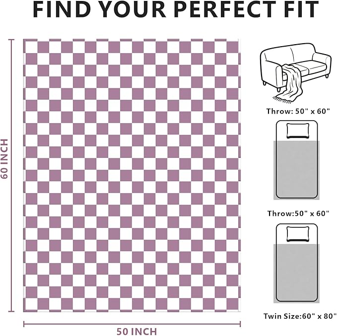 Edenleaf Checkered Blanket Flannel Throw Blankets Soft Cozy Checkered Grid Print Chessboard Gingham Pattern Throws for Bed Sofa Couch for All Seasons, 50x60 Inch, Purple