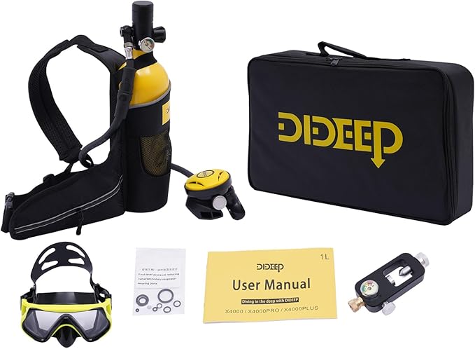 Scuba Tank Diving Gear for Diver, 1L Mini Scuba Tank Small Diving Oxygen Cylinder up to 20 Minutes Dive Time, Portable Diving Tank Kit for Underwater Exploration Emergency Rescue Pony Bottle (Model 1)