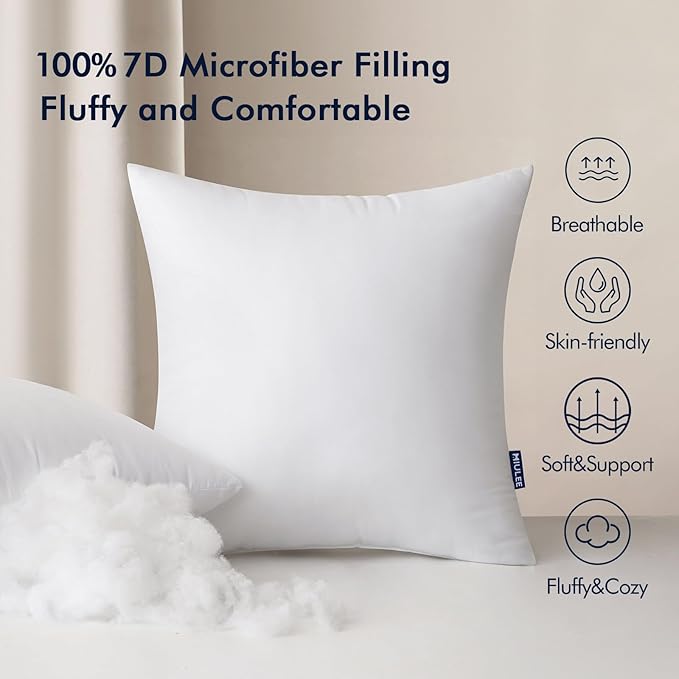 MIULEE Pack of 4 18x18 Inch Outdoor Pillow Inserts Waterproof Decorative Throw Pillow Insert, Square Lumbar Garden Pillow Form for Patio Sofa Couch