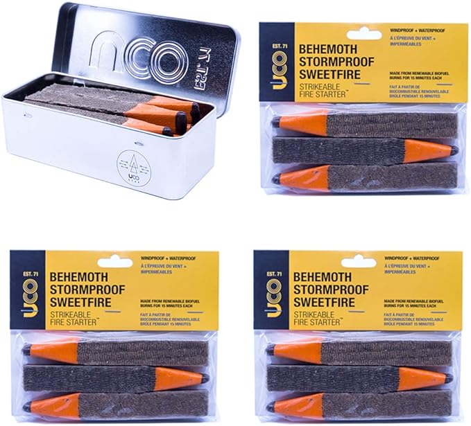 UCO Stormproof, Waterproof & Windproof Behemoth Strikable Firestarter with 3 Replacement Kits