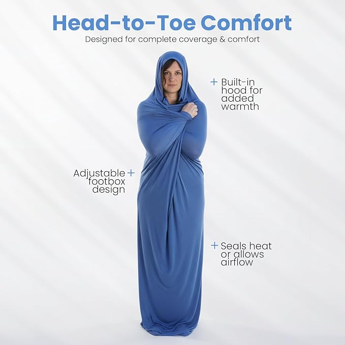 Sleeping Bag Liner for Camping – Ultralight Insulated Wearable Quilt 1 lb, Backpacking Blanket Sack with Hood