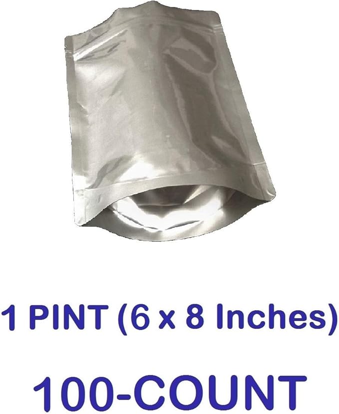 7 Mil Zip Top Mylar Bags Stand Up Gusseted Pouch in Multiple Sizes (100, 1 PINT 6 x 8)