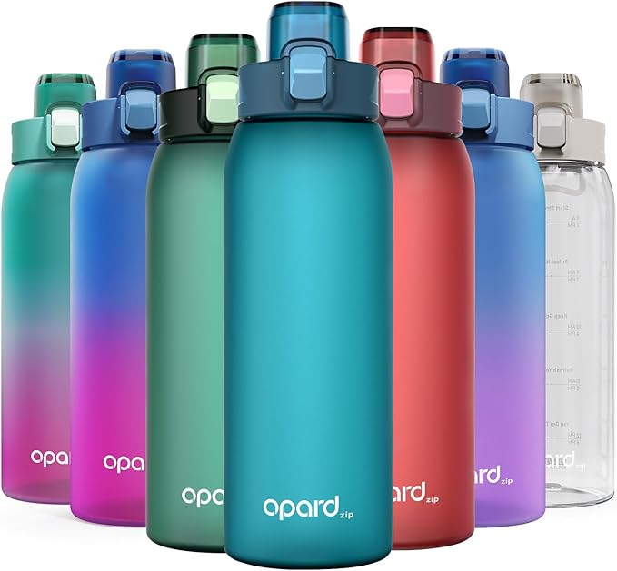 Opard Zip 30oz Plastic Water Bottle Dishwasher Safe, Leakproof Flip-Top Lid, BPA Free Tritan, Wide Mouth Reusable Sports Water Bottle for Gym Hiking Commuting Outdoor Travel and School
