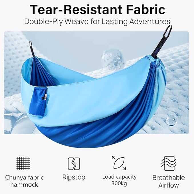 Camping Hammock, Portable Hammocks with Tree Straps & Attached Carry Bag, Travel Tree Hammocks for Outside Indoor Hiking Beach Backpack Travel(Blue, Polyester Pongee)