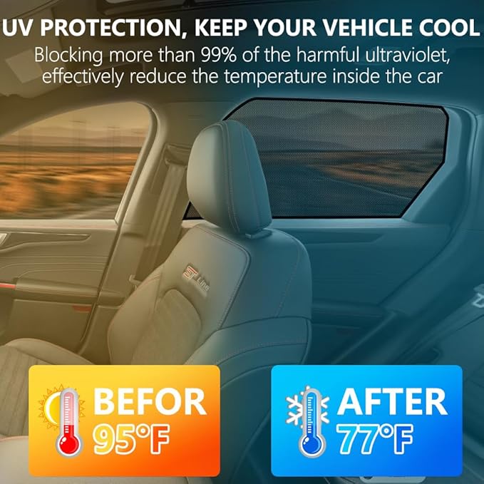 BWEN Car Window Shades Fit for 2020-2025 Ford Escape, Magnetic Sunshades for Car Windows, Sun Protection Breathable Camping Window Covers, Privacy Protect for Family,Pets