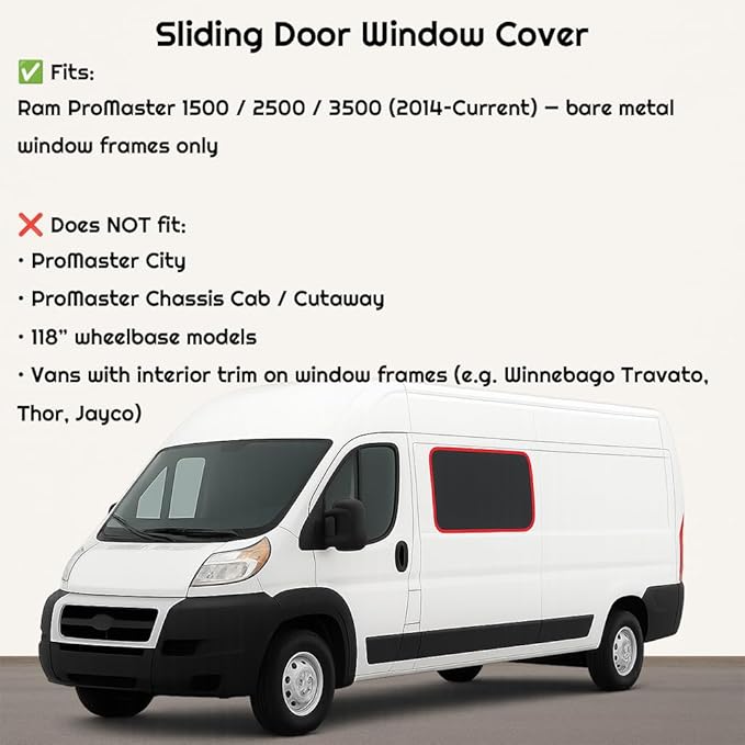 Magnetic Sliding Door Window Cover for 2014–2026 RAM ProMaster Vans, Enhanced Heat Blocking Insulation, Blackout Privacy Sun Shade – Dark Gray