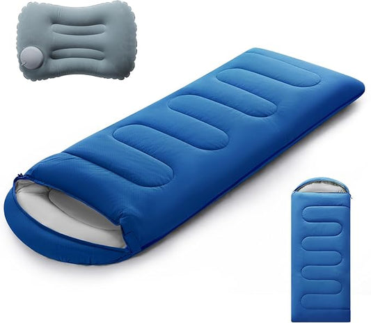 Sleeping Bags for Adults & Kids Lightweight Waterproof 3-4 Season Warm with Inflatable Pillow–Compact Portable Sleeping Bag for Cold Weather Camping, Hiking, Travel, Indoor/Outdoor Use