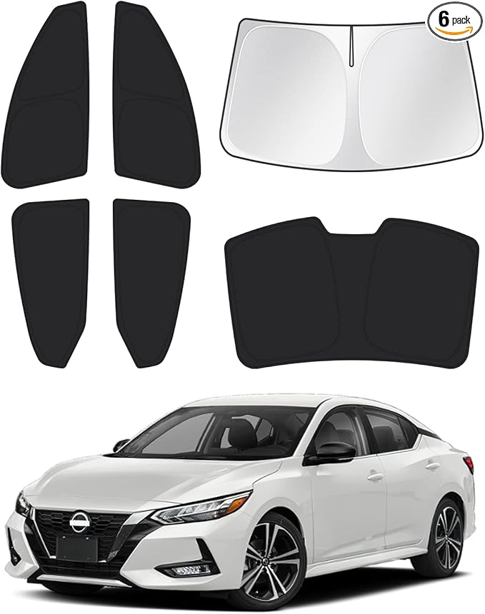Canvcle Sunshade for 2020-2025 2026 Nissan Sentra Windshield Sun Shade Side Rear Window Shade Cover Sun Visor Shield Privacy Protection Keep Vehicle Cool Black 6PCS