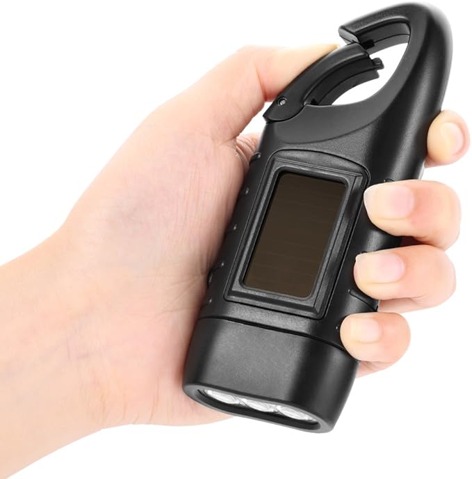 Simpeak 2-Pack Hand Crank Solar Powered LED Flashlight, Emergency Survival Flashlight with Dynamo Torch for Outdoor Sports, Black